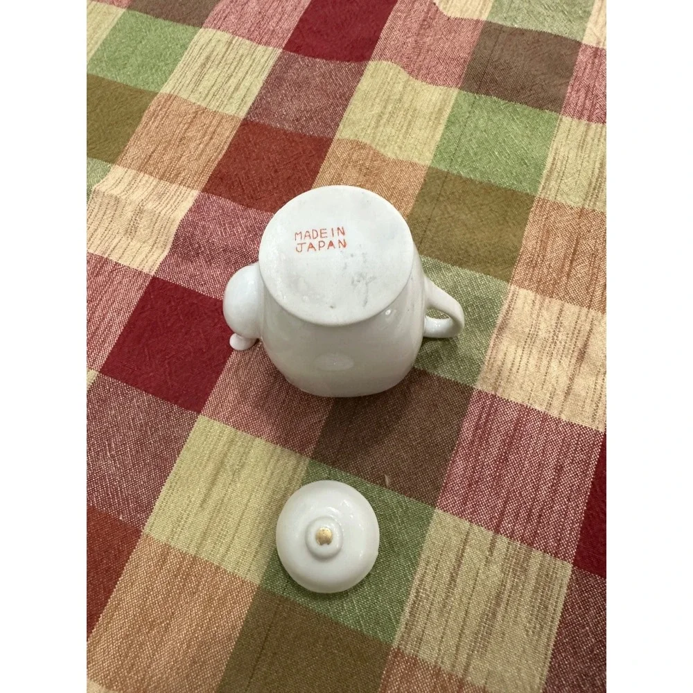 Vintage Made in Japan Mini Teapot White Ceramic Floral Gold Trim Hand Painted